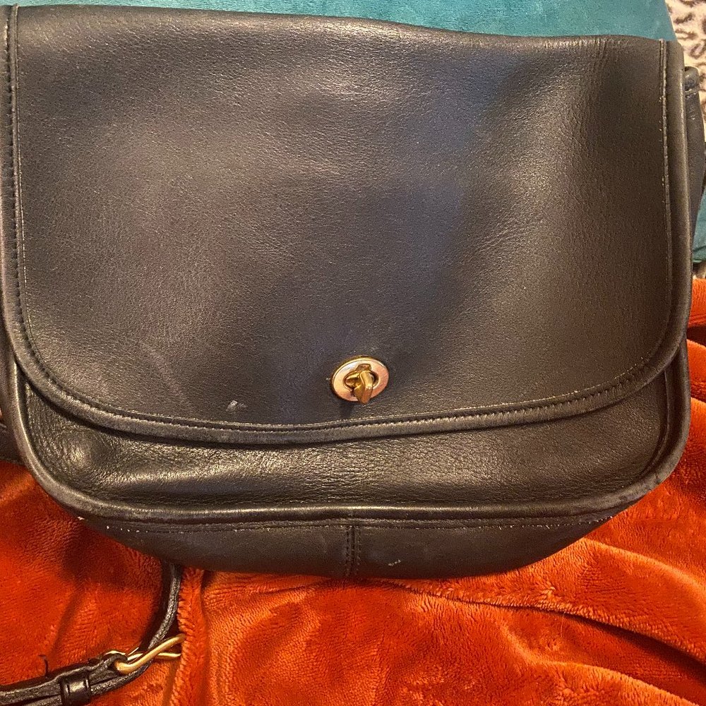 Coach Vintage Navy Leather Shoulder Flap Bag